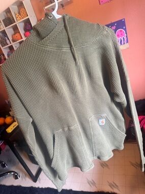 Carhartt Olive Green Waffle-Knit hoodie